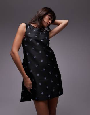 Shop & Other Stories Low Bow Back Mini Dress In Black
