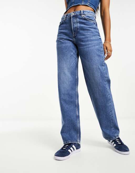 Other Stories low rise tapered jeans in mid blue ASOS