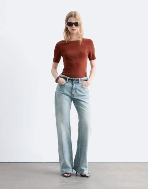 & Other Stories low waist soft flared jeans in light blue vintage wash