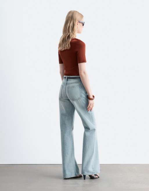 & Other Stories low waist soft flared jeans in light blue vintage wash, 3 of 5