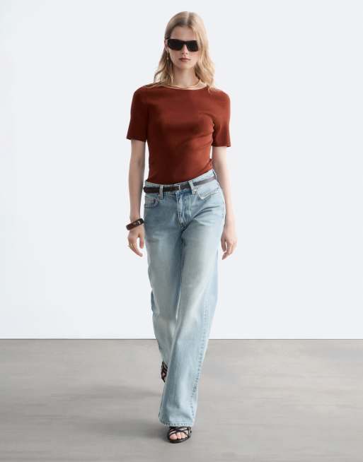 & Other Stories low waist soft flared jeans in light blue vintage wash, 4 of 5