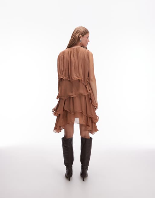 & Other Stories - Luchtige mini-jurk van chiffon in mokkabruin, 4 van 4