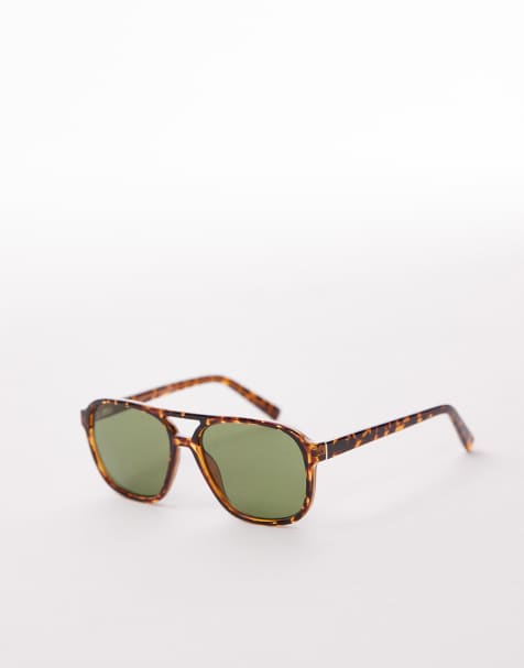 & Other Stories - Lunettes de soleil aviateur rétro à verres vert foncé - Marron écaille de tortue - view 1