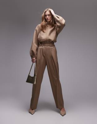 & Other Stories lux belted pants in beige stripes - part of a set-Neutral