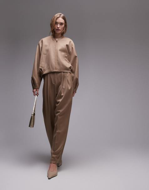 & Other Stories lux bomber jacket and belted pants set in beige stripe - view 1