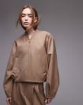 [Other Stories] & Other Stories lux bomber jacket with zip front and pleats in beige stripes (part of a set)-Neutral S BEIGE STRIPES