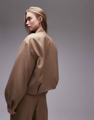 & Other Stories Lux Bomber Jacket With Zip Front And Pleats In Neutral