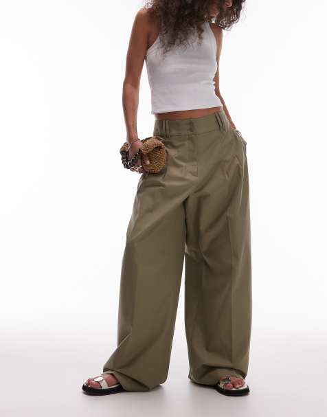 & Other Stories relaxed wide leg tailored trousers with pleat front in khaki