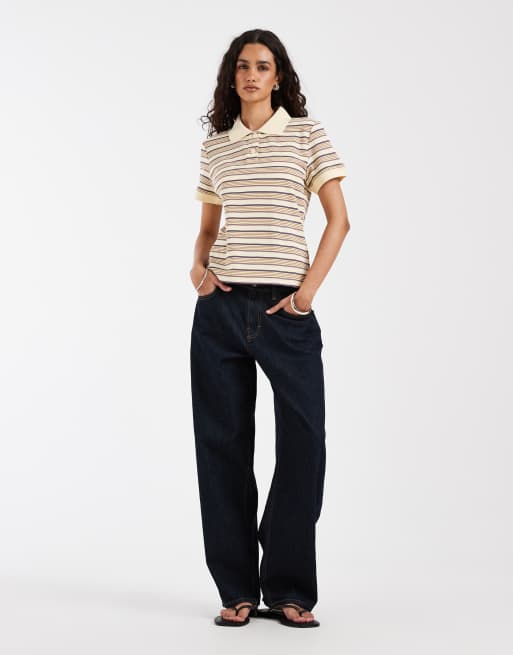 & Other Stories - Lys citrongul T-shirt med knapper, krave og striber, 2 af 4