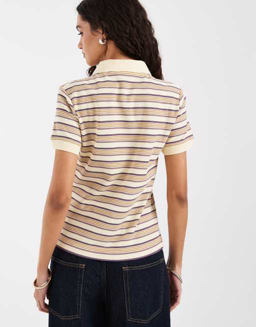 & Other Stories - Lys citrongul T-shirt med knapper, krave og striber, 4 af 4
