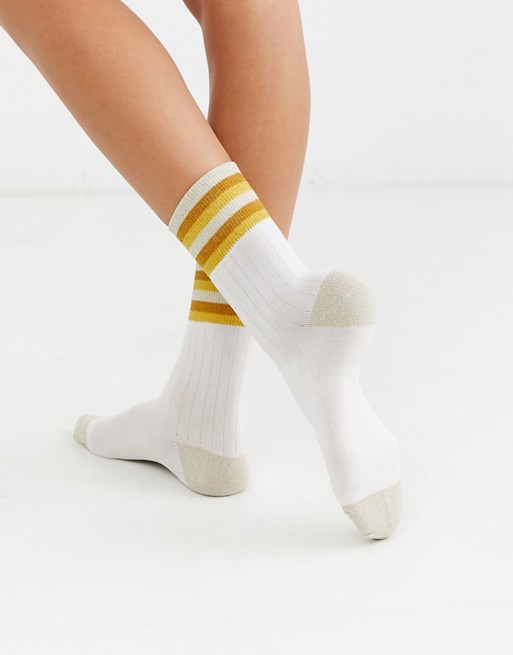 & Other Stories Maggy glitter socks in white with gold