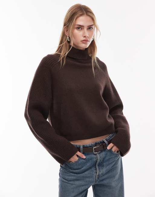 & Other Stories - Maglione a collo alto in lana color marrone scuro a coste