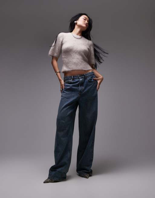 & Other Stories - Maglione a maniche corte color tortora mélange in misto mohair