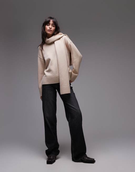 & Other Stories - Maglione beige in lana con sciarpa, 4 di 4