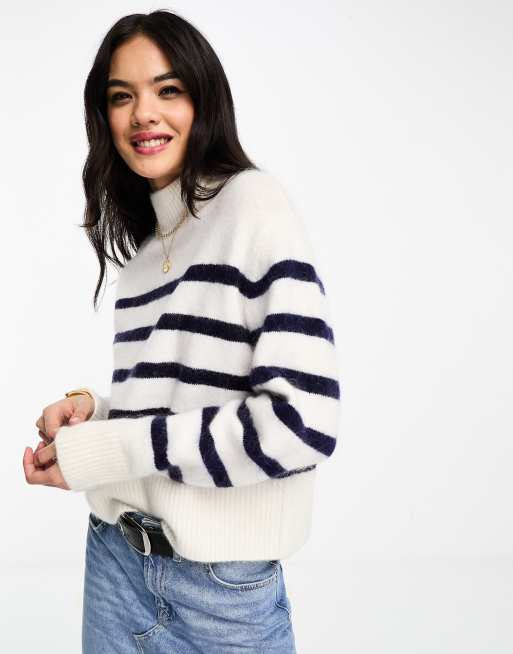 & Other Stories - Maglione bianco e blu navy a righe in misto lana