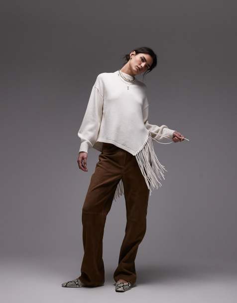 & Other Stories - Maglione bianco sporco con fondo asimmetrico con frange - view 1