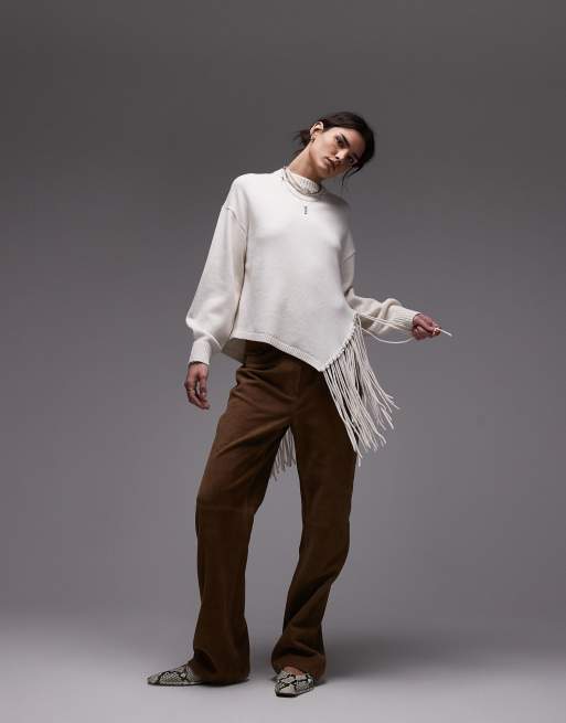 & Other Stories - Maglione bianco sporco con fondo asimmetrico con frange