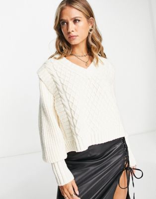 & Other Stories wool cable detail knitted sweater in off white - ASOS Price Checker