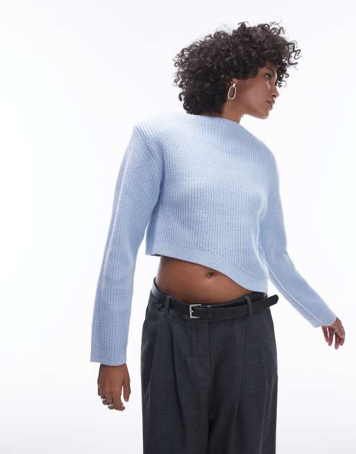 & Other Stories - Maglione blu in misto lana con dettaglio asimmetrico, coste miste e spalline pronunciate