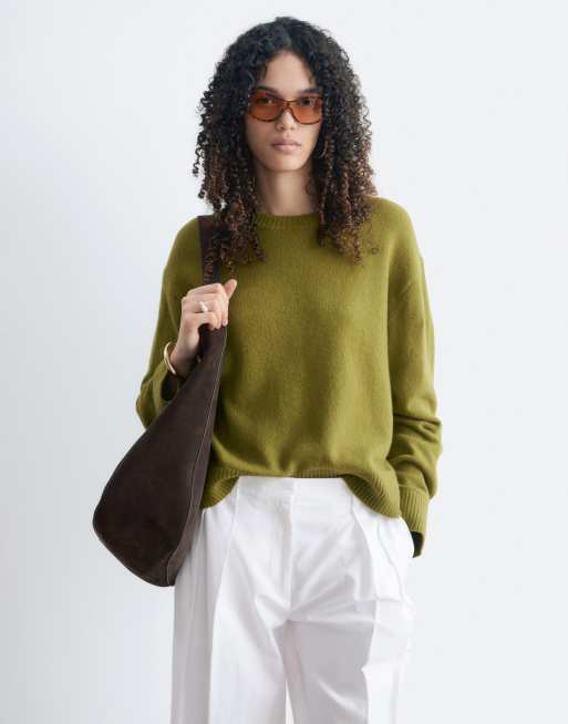 & Other Stories maglione girocollo in misto lana e cotone color avocado