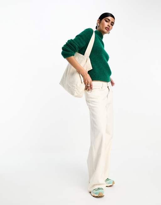 & Other Stories - Maglione in lana di alpaca accollato verde scuro a coste