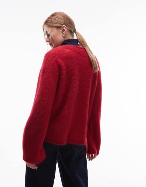 & Other Stories - Maglione in lana e mohair rosso scuro con spalle scese , 4 di 4