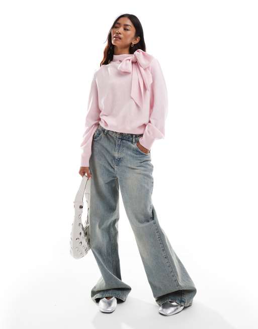 & Other Stories - Maglione in lana rosa con dettaglio stile sciarpa e fiocco