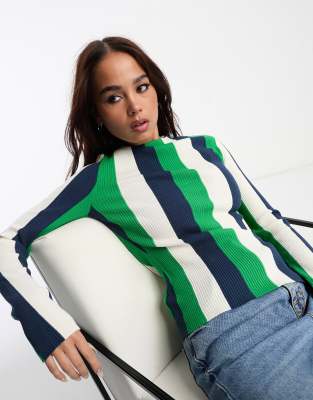 & Other Stories - Maglione in maglia blu e verde a righe - view 1