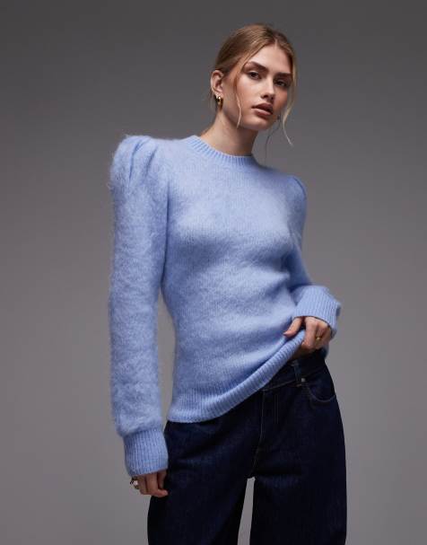 & Other Stories - Maglione in misto lana e mohair blu con maniche voluminose - view 1