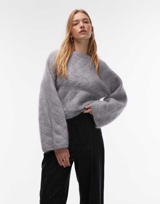 & Other Stories - Maglione lavorato a trecce in misto lana color grigio chiaro mélange