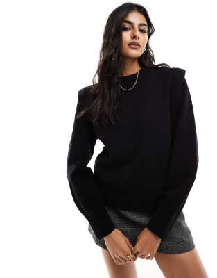 & Other Stories - Maglione nero in cotone e lana merino con spalle imbottite