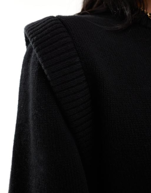 & Other Stories - Maglione nero in cotone e lana merino con spalle imbottite, 4 di 4