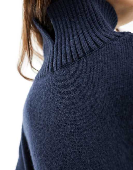 & Other Stories - Maglione oversize accollato in misto cotone e lana merino blu scuro, 2 di 4