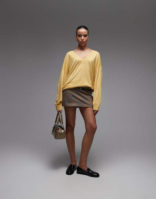 & Other Stories - Maglione oversize in lana merino color lime con scollo a V, 2 di 4