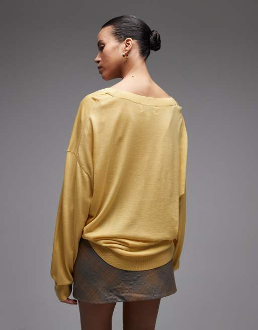 & Other Stories - Maglione oversize in lana merino color lime con scollo a V, 4 di 4