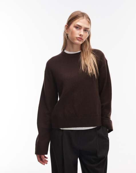 & Other Stories - Maglione squadrato in misto cotone e lana marrone scuro - view 1