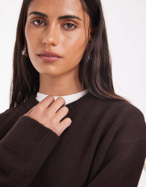 & Other Stories - Maglione squadrato in misto cotone e lana marrone scuro , 3 di 4