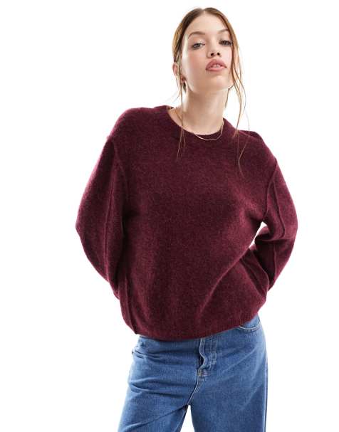 & Other Stories - Maglione vinaccia scuro in misto alpaca e lana soffice - view 1