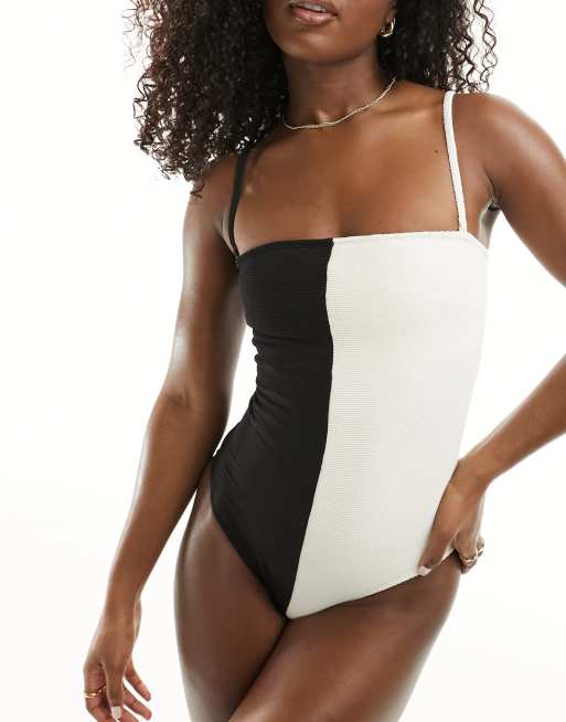 & Other Stories - Maillot 1 pièce color block - Noir et blanc