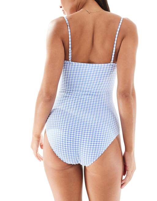 & Other Stories - Maillot 1 pièce en V à carreaux vichy - Bleu, 4 de 4