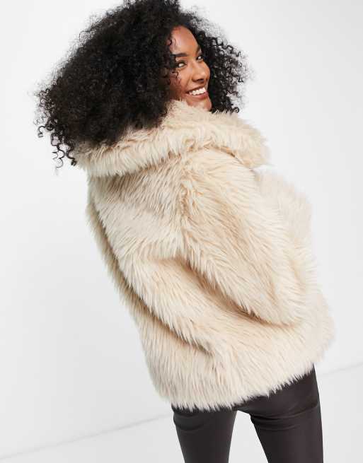 Other Stories Manteau court en fausse fourrure Creme ASOS