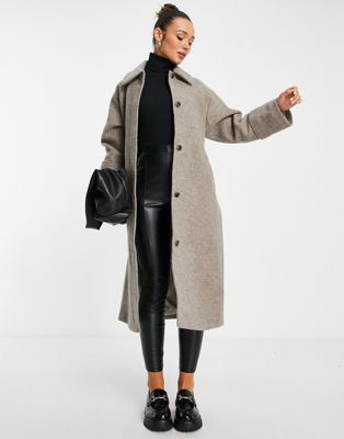 & Other Stories belted long coat with collar in brown - ASOS Price Checker