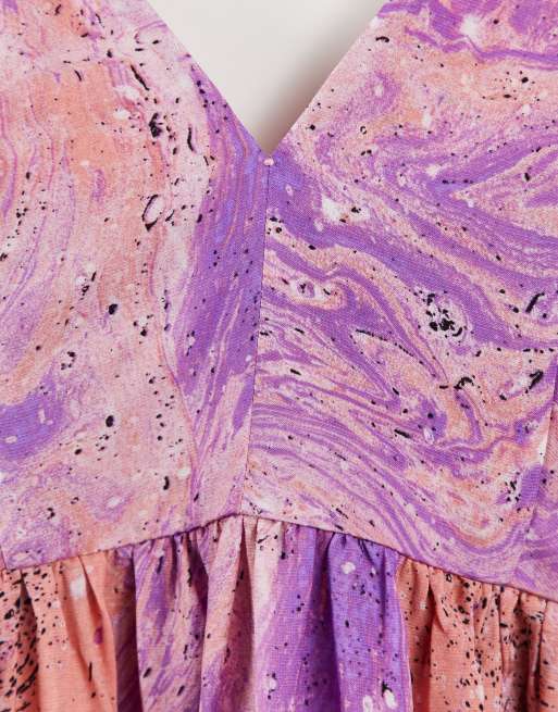 & Other Stories marble print skater midi dress in multi, 3 of 4