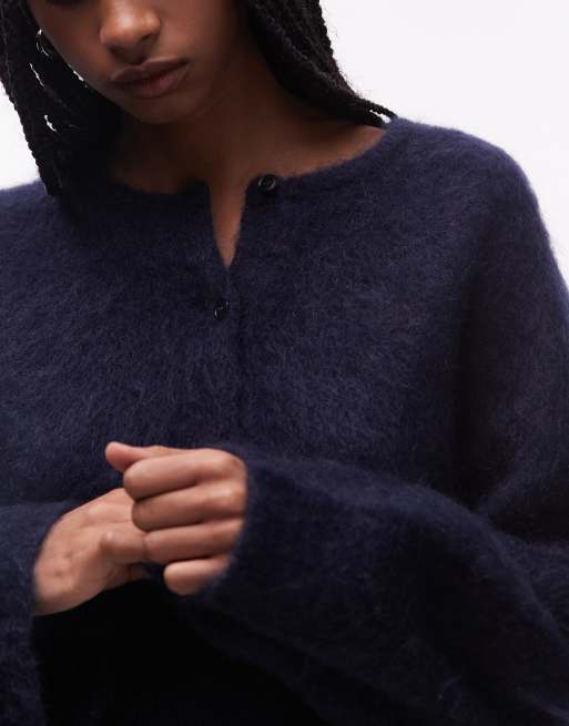 & Other Stories – Marinblå kofta i mohair och yllemix med rund halsringning, 4 av 4
