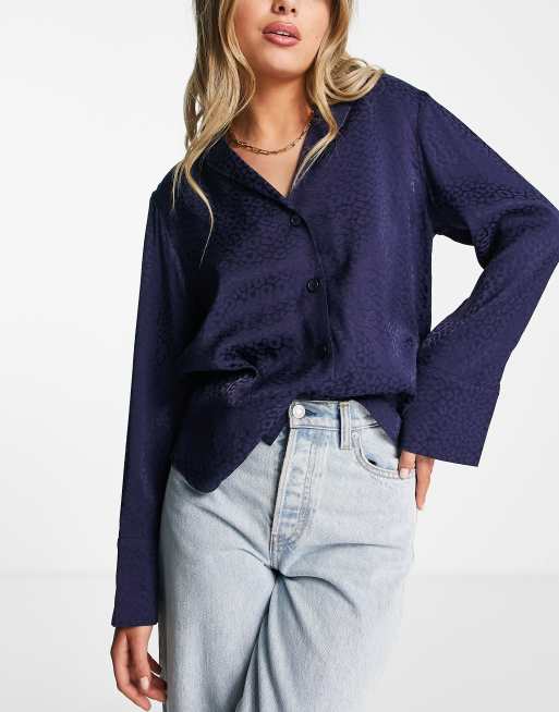 & Other Stories - Marineblå bluse i jacquard - Del af sæt - MBLUE