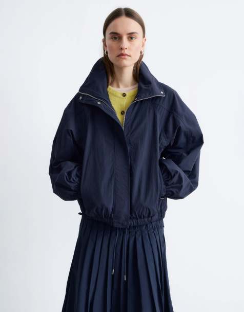 & Other Stories - Marineblå kort bomber-jakke i nylon med plisseringer i taljen - view 1