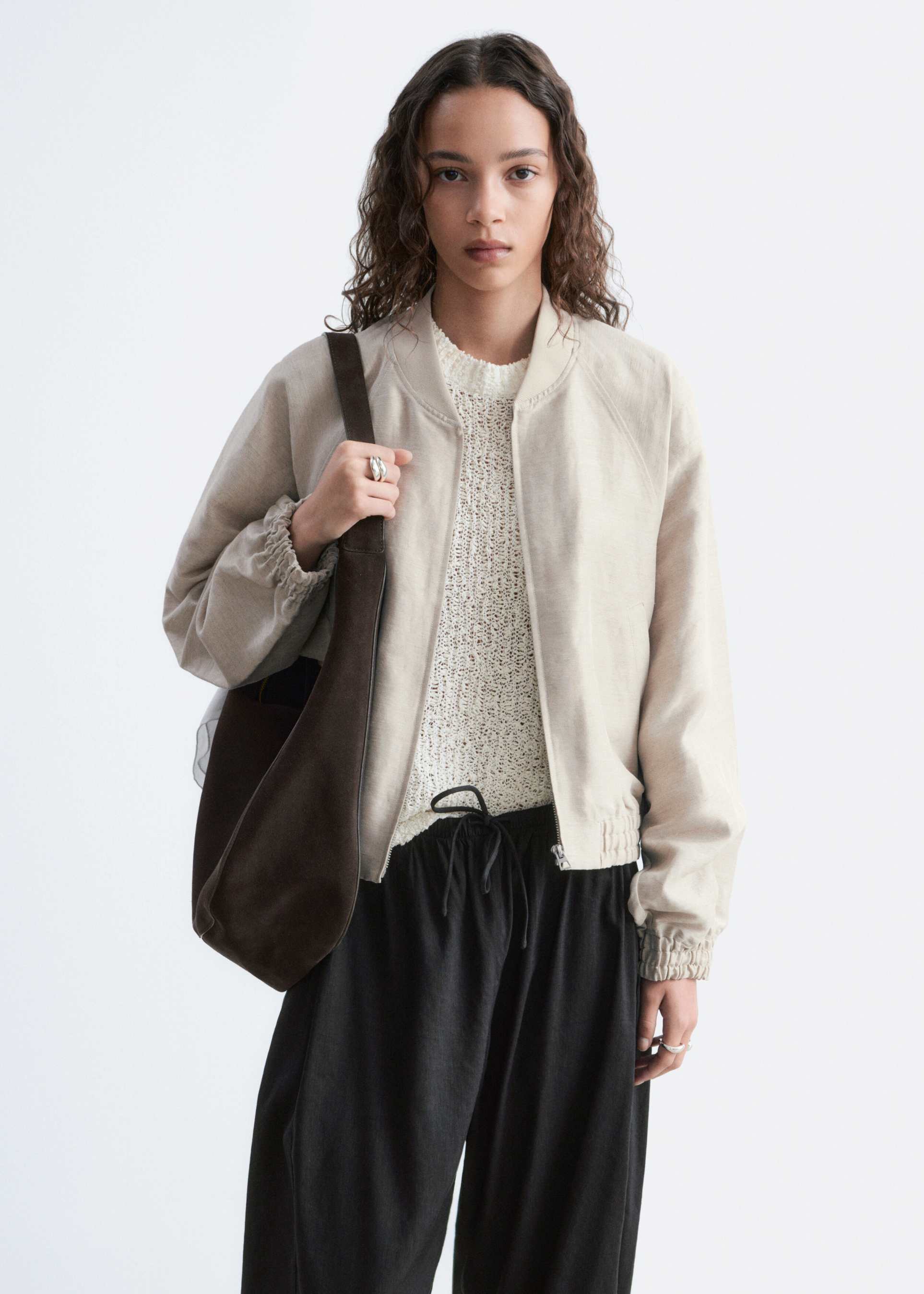 & other stories matte satin bomber jacket in off white