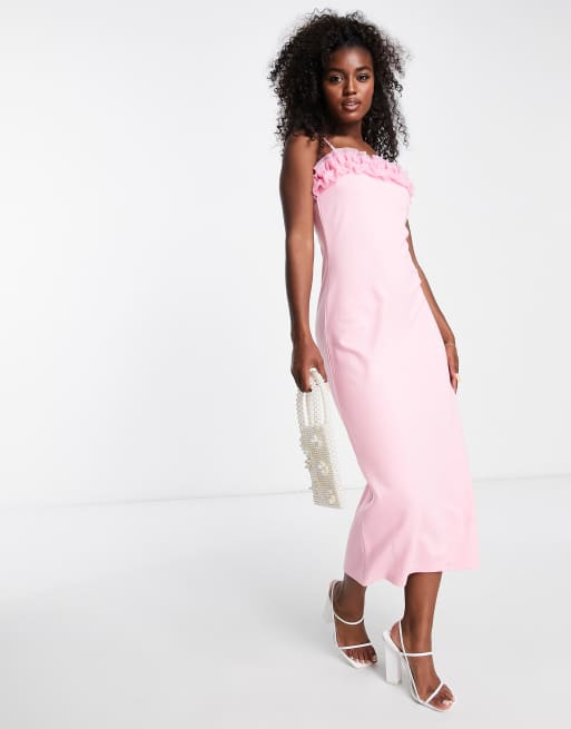 & Other Stories maxi cami dress with organza ruffle trim in pink