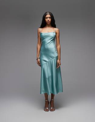 & Other Stories maxi cami slip dress with low back in turquoise blue