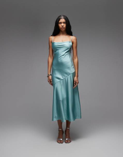 & Other Stories maxi cami slip dress with low back in turquoise blue
